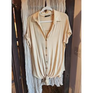 KIM and CAMI Tie Hem Button Up Polo